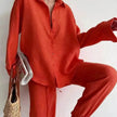 Women's 2 Piece Outfits Set Linen Button down shirt Blouse and straight Leg Pants Set
