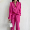 Women's 2 Piece Outfits Set Linen Button down shirt Blouse and straight Leg Pants Set