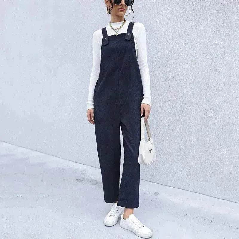 Women's Autumn Warm Corduroy Loose Solid Color Suspender Pants