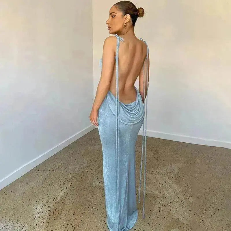 Women's Backless Charming Strap Slim Dress Tube Top Halter Dress Club Party Beach Outfits Summer