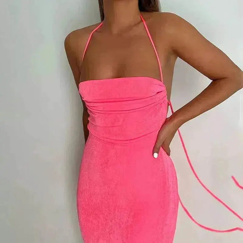 Women's Backless Charming Strap Slim Dress Tube Top Halter Dress Club Party Beach Outfits Summer