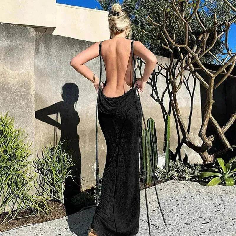 Women's Backless Charming Strap Slim Dress Tube Top Halter Dress Club Party Beach Outfits Summer