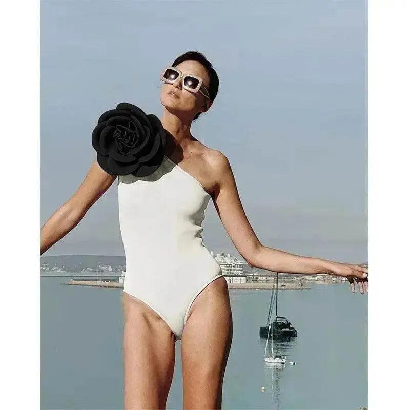 Women's Big Flower One-Piece Swimsuit – Floral Print, Sizes S–XL