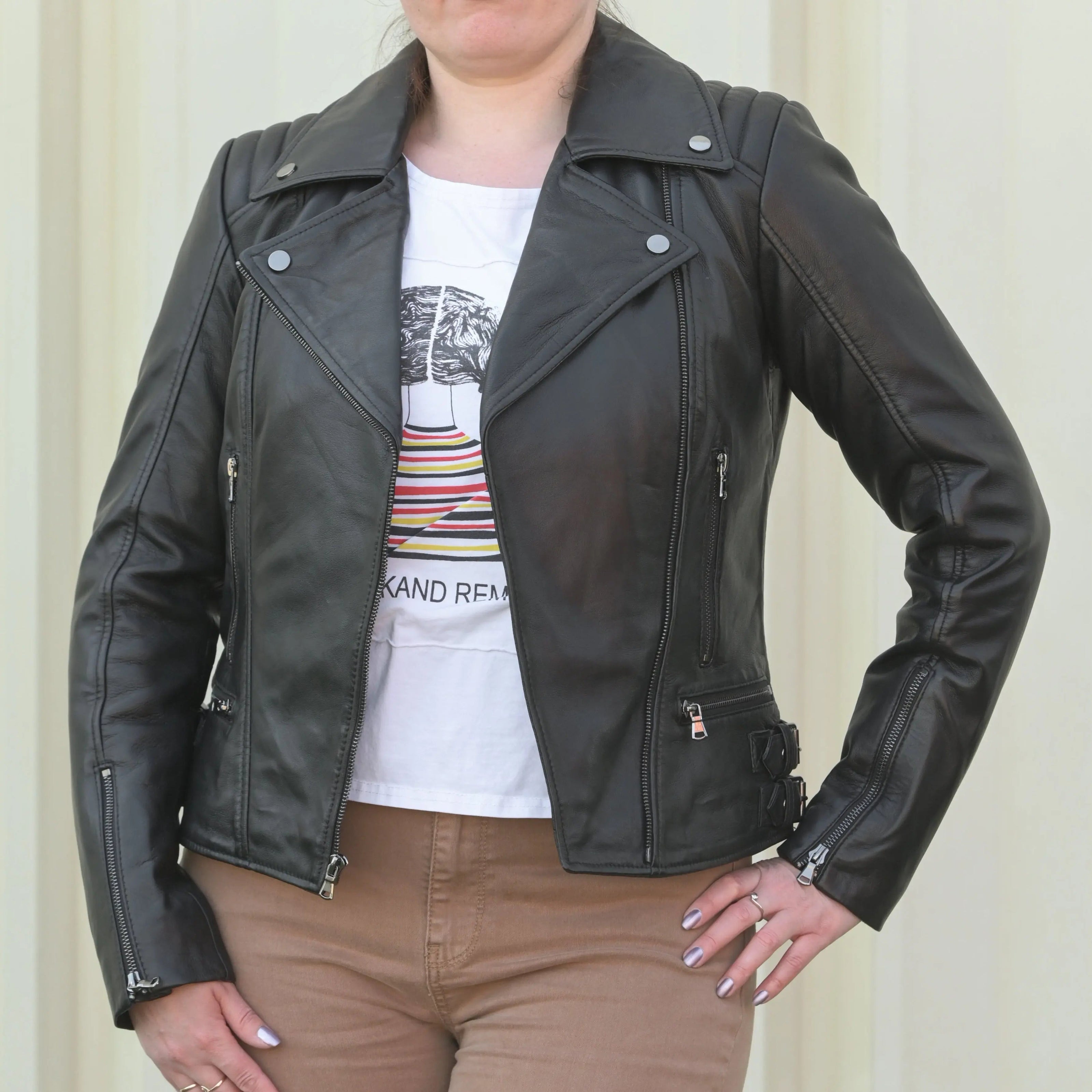 Women's Biker Look Sheep Leather Jacket
