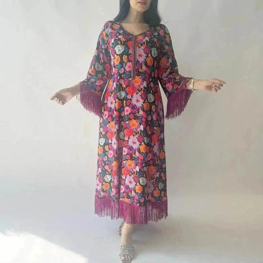 Women's Bronzing Printed Casual Dubai Arab  Robe
