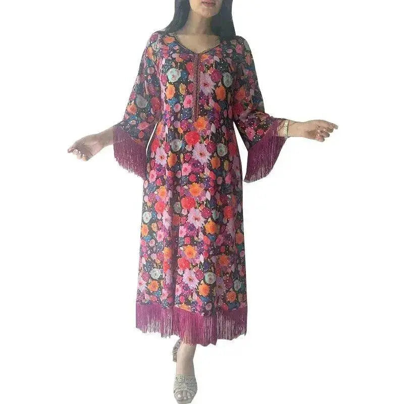 Women's Bronzing Printed Casual Dubai Arab  Robe