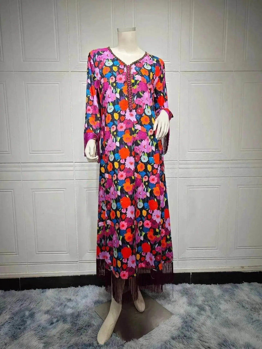 Women's Bronzing Printed Casual Dubai Arab  Robe