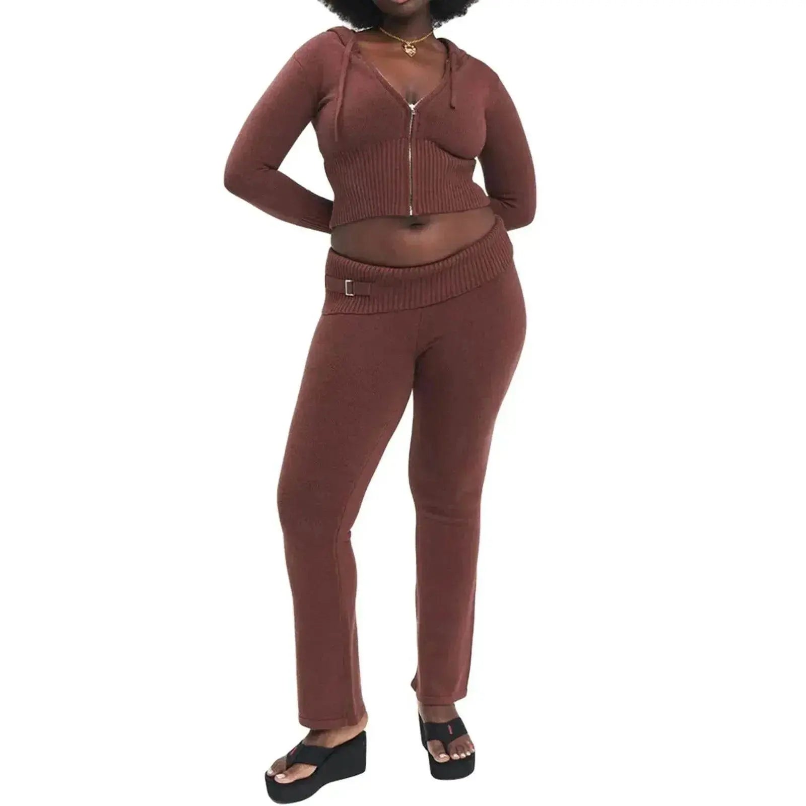 Women's Comfortable Hoodie Leisure Charming Long Sleeve Sweater And High Waist Long Pants Suit