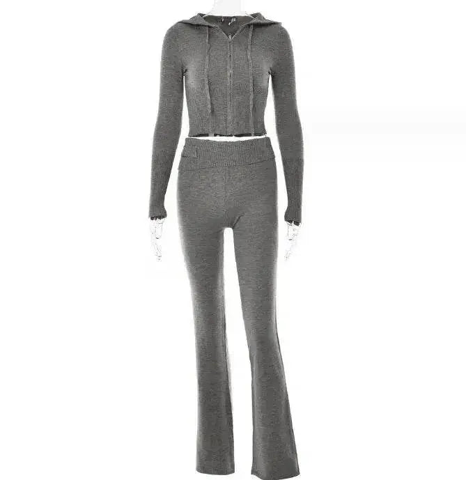 Women's Comfortable Hoodie Leisure Charming Long Sleeve Sweater And High Waist Long Pants Suit