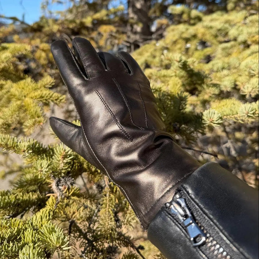 Women's Drum Dyed Lamb Leather Gloves with Luxurious Rabbit Fur Trim