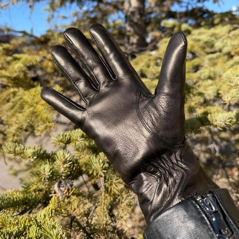 Women's Drum Dyed Lamb Leather Gloves with Luxurious Rabbit Fur Trim