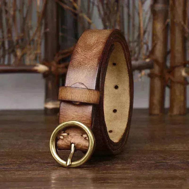 Women's Fashion Leather Jeans Belt With Brass Buckle