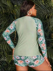 Women's Long Sleeve High Waist Split Swimsuit – Plus Size Lounge Set