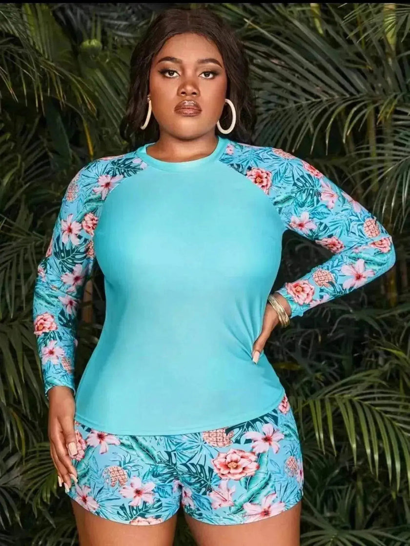 Women's Fashion Long Sleeve High Waist Split Swimsuit/pajamas/lounge wear.