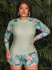 Women's Long Sleeve High Waist Split Swimsuit – Plus Size Lounge Set