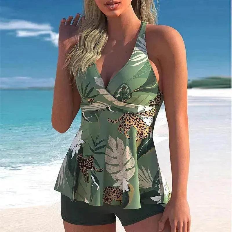 Women's Printed Split Boxer Swimsuit – Two-Piece Set S–5XL