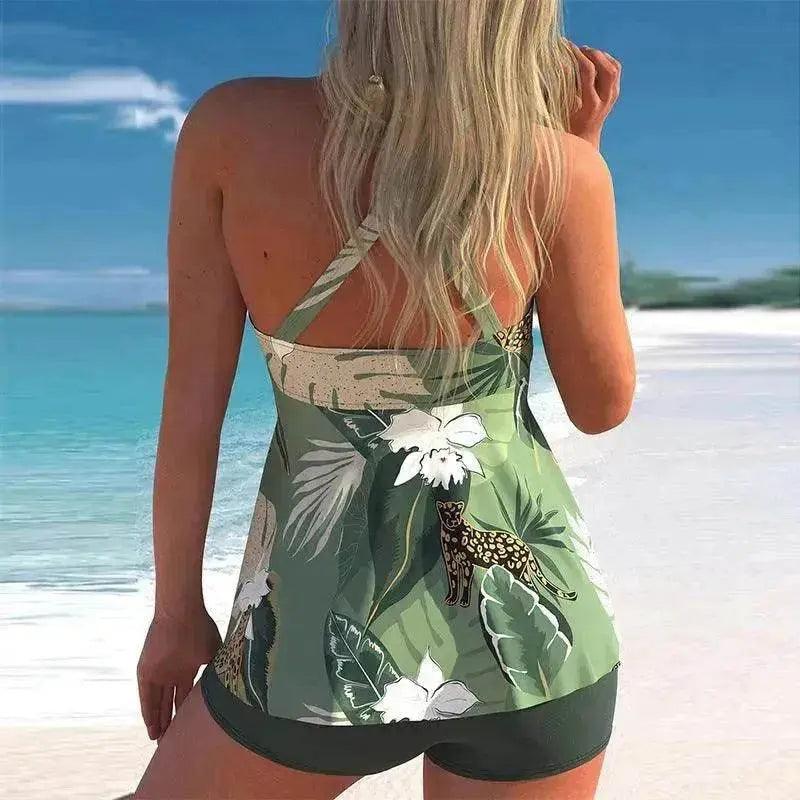 Women's Printed Split Boxer Swimsuit – Two-Piece Set S–5XL