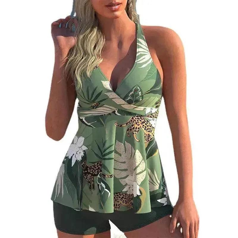 Women's Printed Split Boxer Swimsuit – Two-Piece Set S–5XL