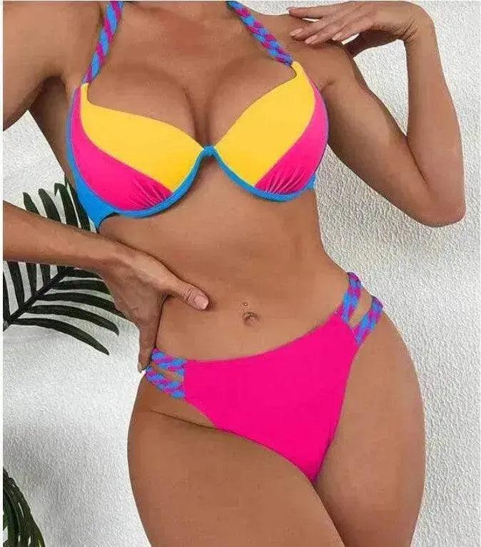 Women's Color Matching Triangle High Waist Bikini – Two-Piece Swimsuit