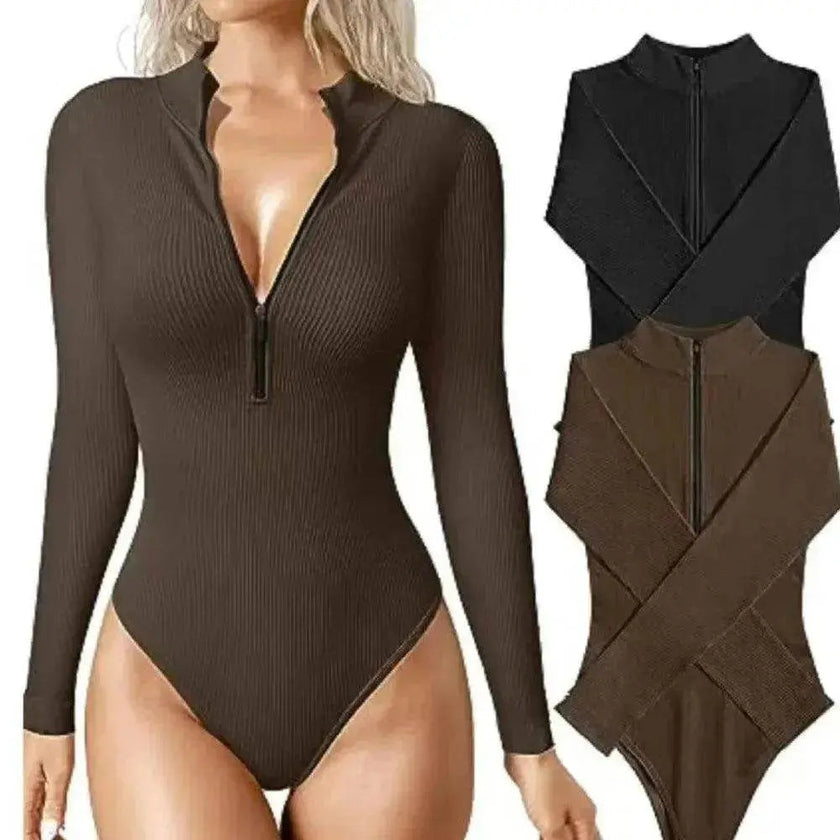 Women's Fashionable Long Sleeve bodysuit top Seamless Slimming Shapewear Romper
