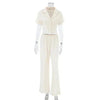 Women's Fashionable Simple Solid Color Short-sleeved Trousers Pajamas Two-piece Set