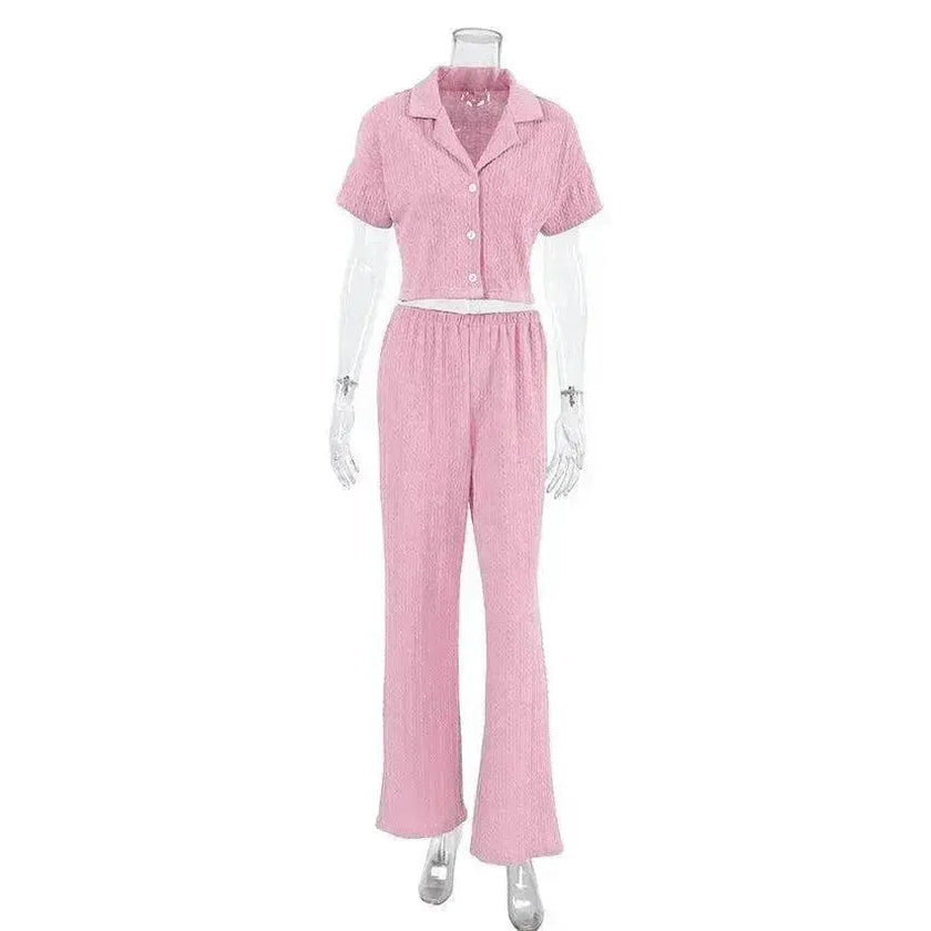 Women's Fashionable Simple Solid Color Short-sleeved Trousers Pajamas Two-piece Set