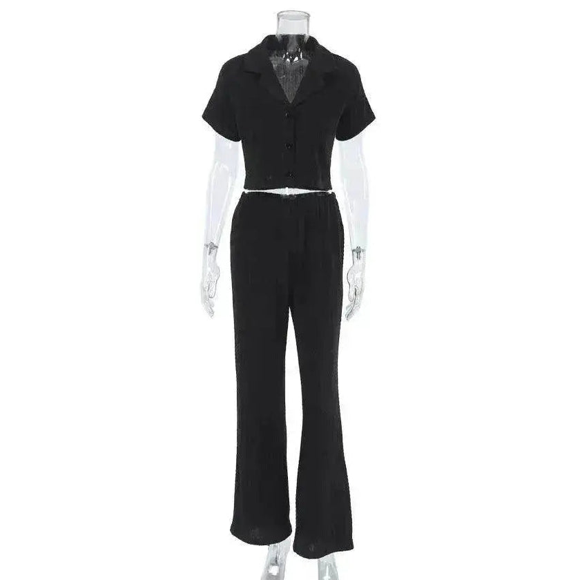 Women's Fashionable Simple Solid Color Short-sleeved Trousers Pajamas Two-piece Set