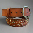 Women's Full Grain Leather Belt with Oval Buckle and Studs