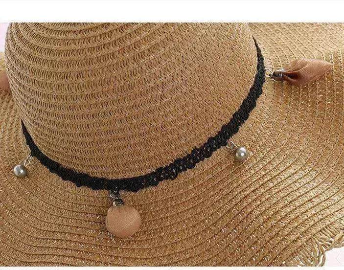 Women's Han Korean Edition Big Beach Wavy With Leather Rope Weaving Hat
