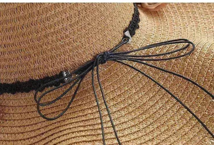 Women's Han Korean Edition Big Beach Wavy With Leather Rope Weaving Hat