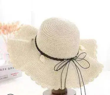 Women's Han Korean Edition Big Beach Wavy With Leather Rope Weaving Hat