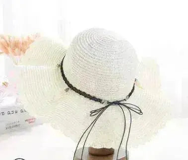 Women's Han Korean Edition Big Beach Wavy With Leather Rope Weaving Hat