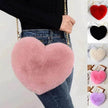 Women's Heart Shaped Plush Chain Shoulder & Hand Bag