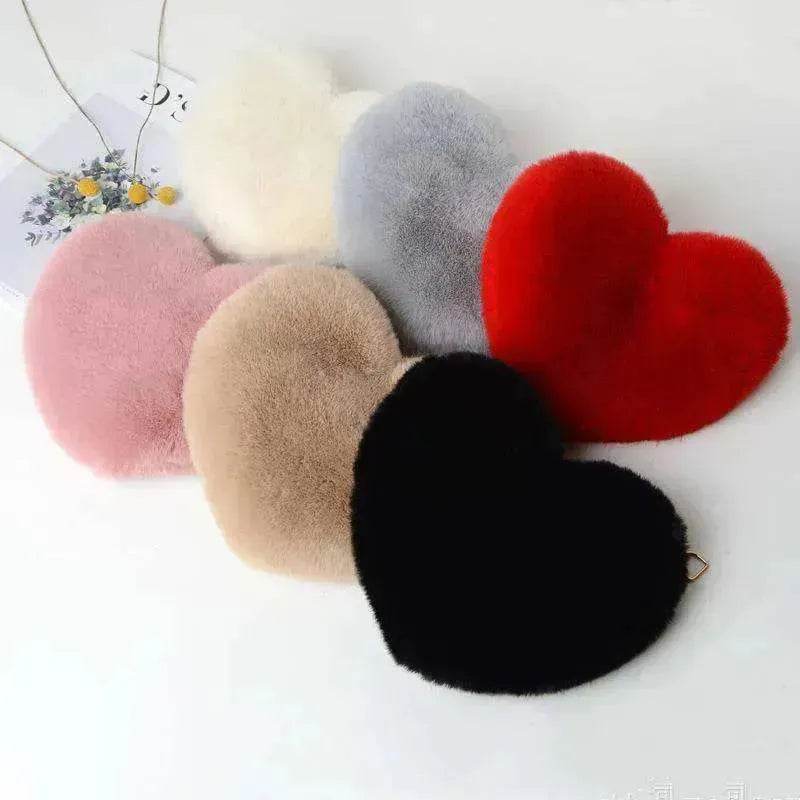 Women's Heart Shaped Plush Chain Shoulder & Hand Bag