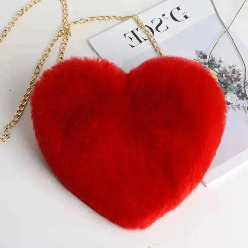 Women's Heart Shaped Plush Chain Shoulder & Hand Bag