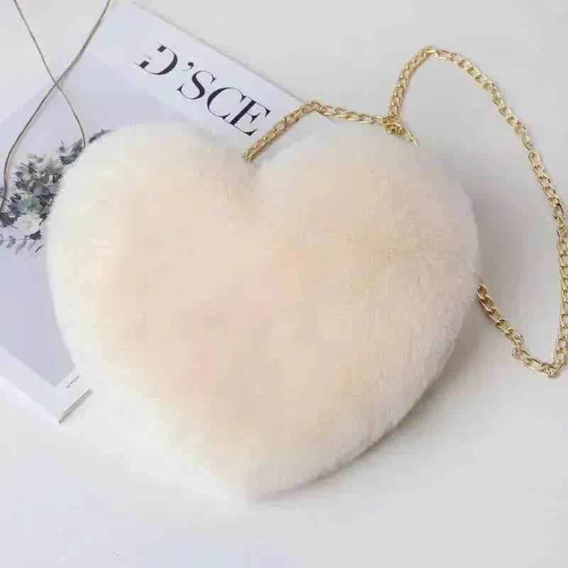 Women's Heart Shaped Plush Chain Shoulder & Hand Bag