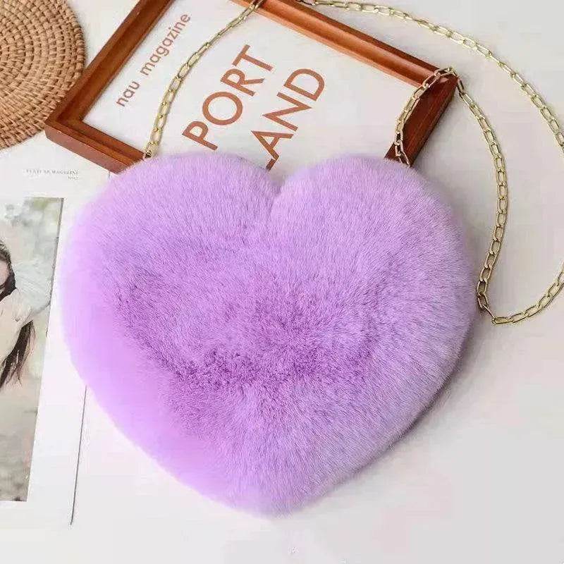 Women's Heart Shaped Plush Chain Shoulder & Hand Bag