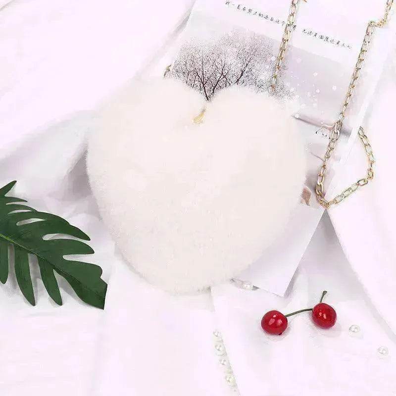 Women's Heart Shaped Plush Chain Shoulder & Hand Bag