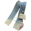 Women's Heavy Industry Beads Sequined Jeans Trouser