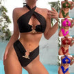 Women's High-Waist Briefs Swimsuit with Fashionable Split and Cross-Halterneck