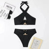 Women's High-Waist Cross-Halterneck Split Bikini Set – Two-Piece Swimsuit