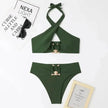 Women's High-Waist Briefs Swimsuit with Fashionable Split and Cross-Halterneck