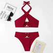 Women's High-Waist Briefs Swimsuit with Fashionable Split and Cross-Halterneck