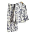 Women's Ice Silk Pajama Set – Long Sleeve Print Loungewear (M–XL)