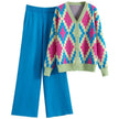 Women's Knitted Cardigan Casual Fashion Sports Wide-leg Pants Suit