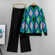 Women's Knitted Cardigan Casual Fashion Sports Wide-leg Pants Suit
