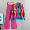 Women's Knitted Cardigan Casual Fashion Sports Wide-leg Pants Suit