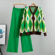 Women's Knitted Cardigan Casual Fashion Sports Wide-leg Pants Suit