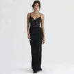 Women's Lace Jacquard Stitching Sheath Dress with V-Neck, Bare Chest and Suspenders Design