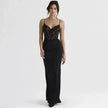 Women's Lace Jacquard Stitching Sheath Dress with V-Neck, Bare Chest and Suspenders Design